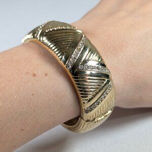 Vintage OSCAR gold tone metal chunky hinged bangle bracelet gift for her